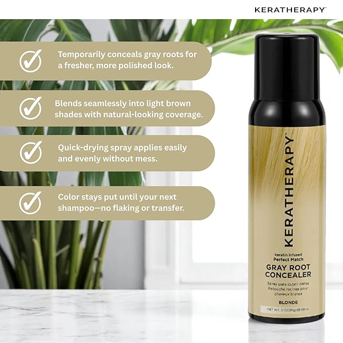 Keratherapy Keratin Infused Perfect Match Gray Root Concealer Spray, Blonde, 3 oz, 118 ml - Root Cover Up Spray to Hide Gray Roots - Keratin Therapy Hair Darkening & Temporary Scalp Concealer
