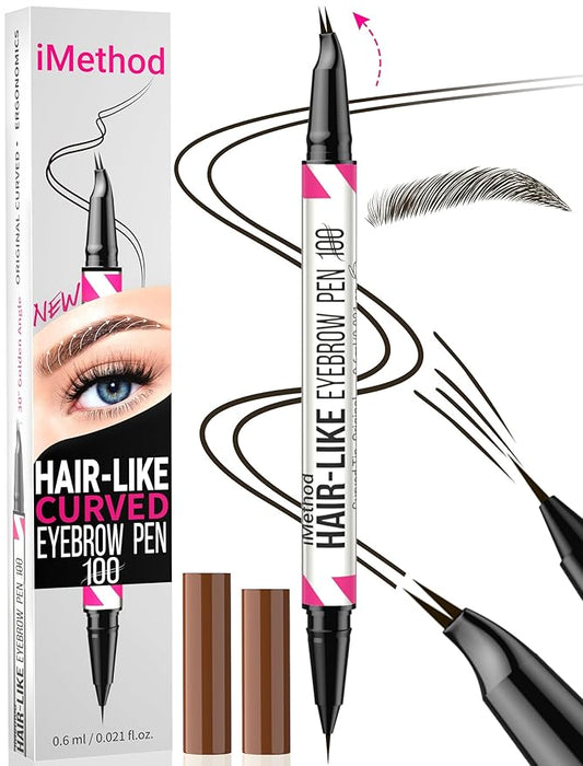 iMethod Curved Eyebrow Pen - 2-in-1 Dual-Ended Eyebrow Pencil with Curved Tip and Precise Brush-Tip, Microblading Pen for Natural Hair-Like Brows, Long Lasting, Black Brown