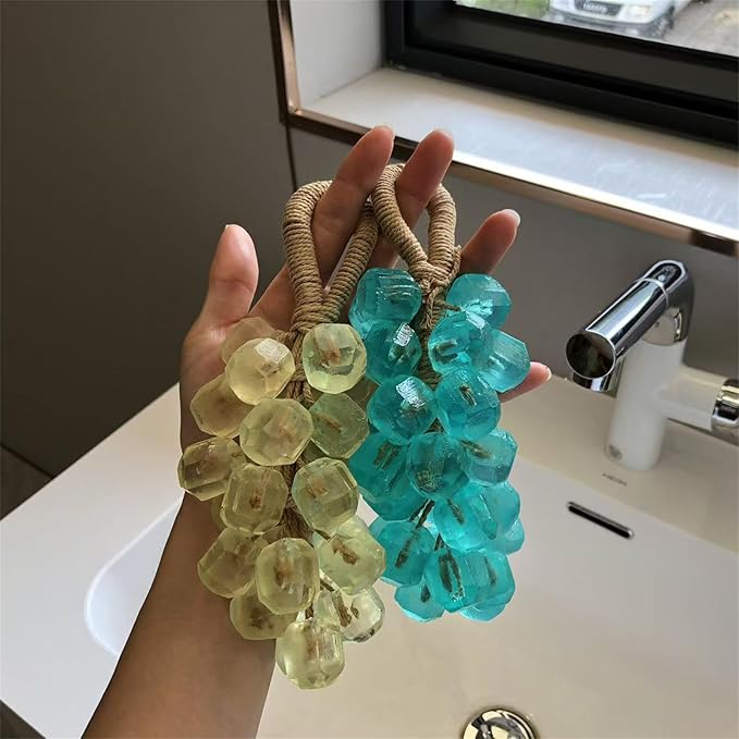 Personalized Original Handmade Crystal Grape Soap, Grape Soap DIY Kit on a Rope, Realistic Grapes Bunch Soaps Fragrance Cleaning for Bath & Gifts (1, Purple+Green)