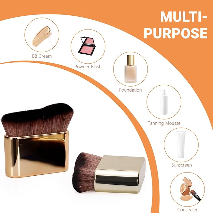 Huakaile 2 Pack Professional Self Tanner Brush, Face Body Makeup Brush for Legs, Sunscreen Applicator Self Tanning Brush for Liquid Foundation Powder Blusher Shadow Bronzer (Rose Gold & Gold)