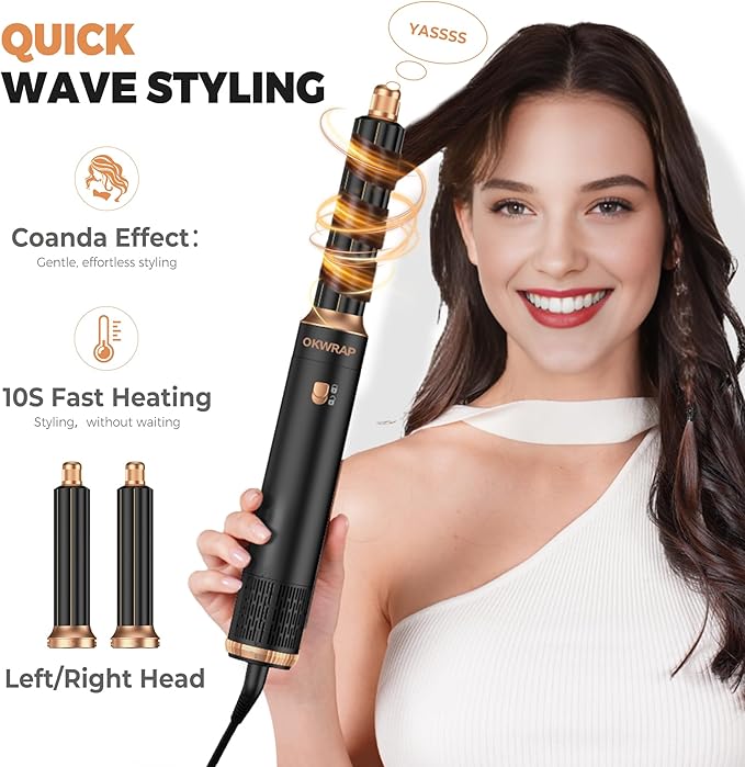 6 in 1 Blow Dryer Brush Set,Hot Air Styler Negative Ion Air Curling Wrap Air Curler, Round Brush Blow Dryer Curling Iron Hair Styling Tools Gift for Dry,Volumize, Straight,Curl,100-120V