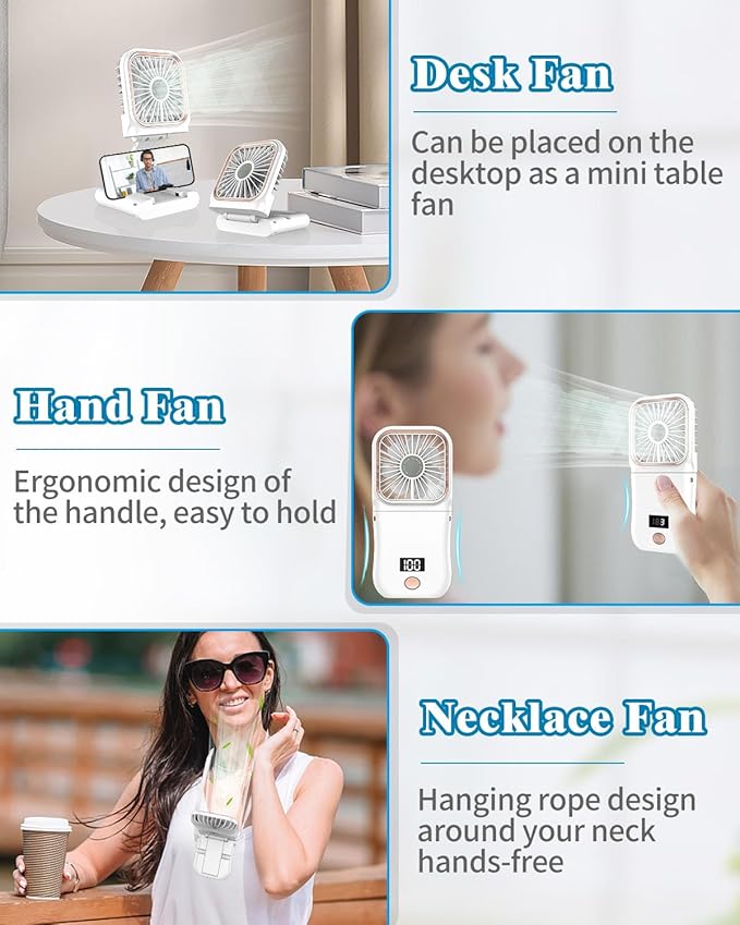 Handheld Fan Rechargeable,Portable Fan Battery Operated with LED Display,Mini Small Hand Foldable Fans with Power Bank,4000mAh Travel Personal Fans,Makeup LashFan for Girls Women Kids