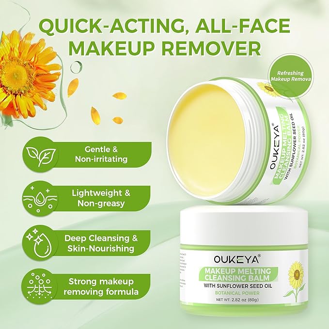 OUKEYA Cleansing Balm,Makeup Remover Balm-Natural Ingredients-Suitable for All Skin Types,Gently Remove Mascara, Eyeliner Makeup | Removes Dirt & Impurities 80g/2.82oz