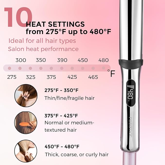 Professional Titanium Flat Iron with 1 1/4 Inch Floating Plates, Hair Straightener and Curler 2 in 1 with 10 Adjustable Temp Up to 480 ℉, Negative Ion & Dual Voltage Fast Heating Hair Tools