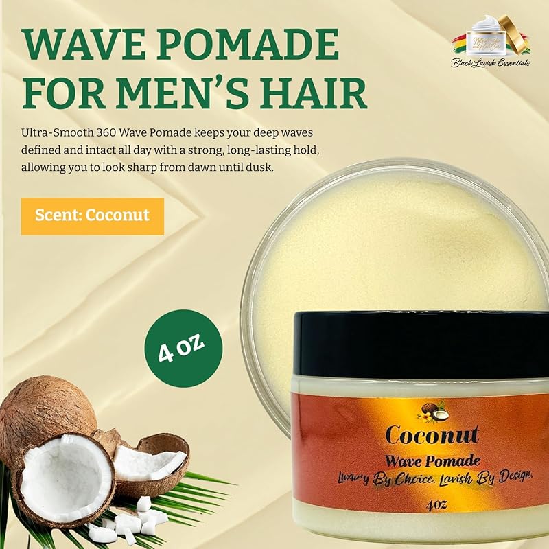 Ultra-Smooth 360 Wave Pomade, 4oz Coconut Hair Butter, Strong Hold Non-Greasy Hair Styling Cream for Deep Waves, Shea and Mango Butter Natural (Coconut 360 Pomade, 4oz)