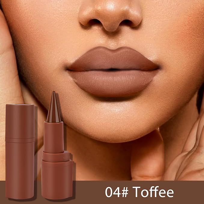2 in 1 Lip Liner Pencil and Lipstick Lip Combo Set, Matte Nude Black Dark Brown Red Lip Liner, Smooth Creamy Lip Pencil, High Pigmented Non-Smudging Waterproof Long Lasting Lip Makeup 04#