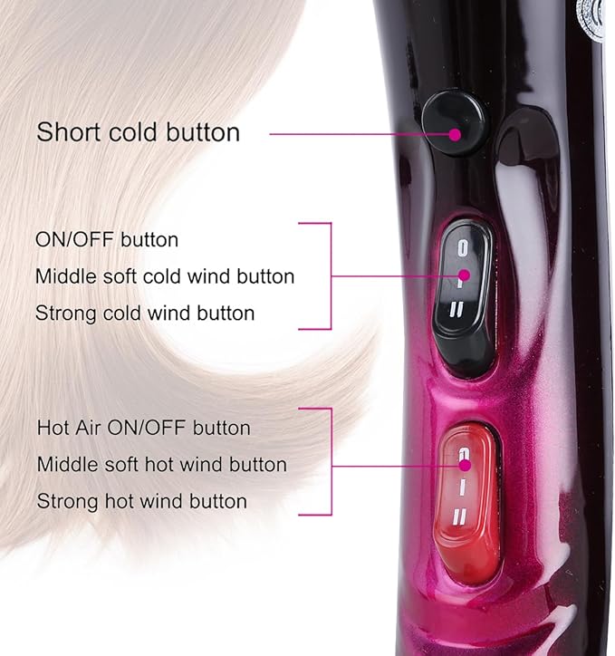 Ionic Hair Dryer with 3500W Motor, 3 Heat/2 Speed Settings, 2 Nozzles, 1 Diffuser for Professional Home Salon Use - Purple