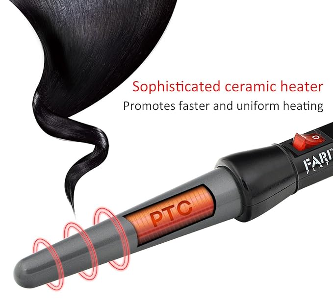 FARI Travel Mini Hair Curling Iron Wand with Ceramic Tourmaline Coating, Dual Voltage Fast Heating Barrel Creates Salon Grade Wavy in Minutes, Heat Resistant Glove and Travel Pouch Included, Black