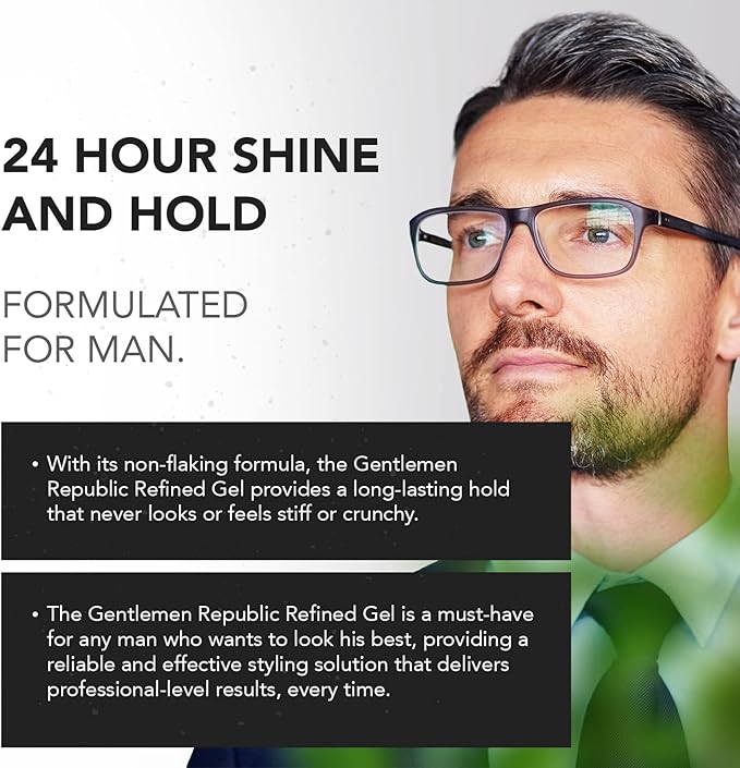 Gentlemen Republic Refined Hair Gel for Men 16oz - Professional Formula for 24 Hr Shine and Strong Hold, Humidity Resistant Styling Gel for hair, 100% Alcohol-Free and Never Flakes, Made in USA - 2pk