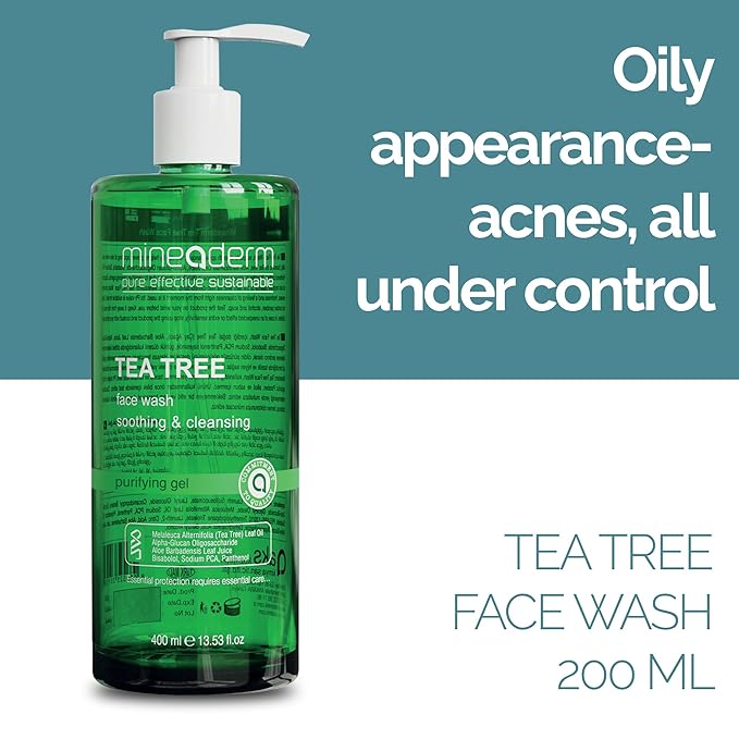 Tea Tree Face Wash for Acne-Prone Skin – Purifying Cleanser with Aloe Vera, Panthenol & Bisabolol – Fights Acne & Controls Oil – Gentle Daily Gel Wash – 400ml