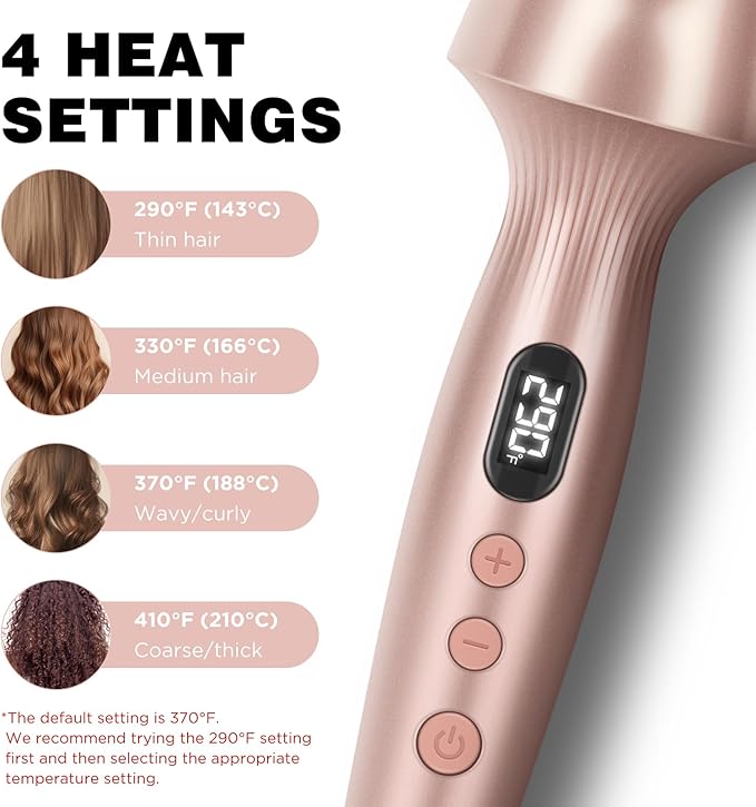 Prizm Infrared Thermal Brush Curling Brush, 1.5 Inch Ionic Heated Round Brush for Blowout Look, 4 Temp Settings & LED Display, Anti-Scald Design, Dual Voltage Hot Brushes for Voluminous Curls, Gold