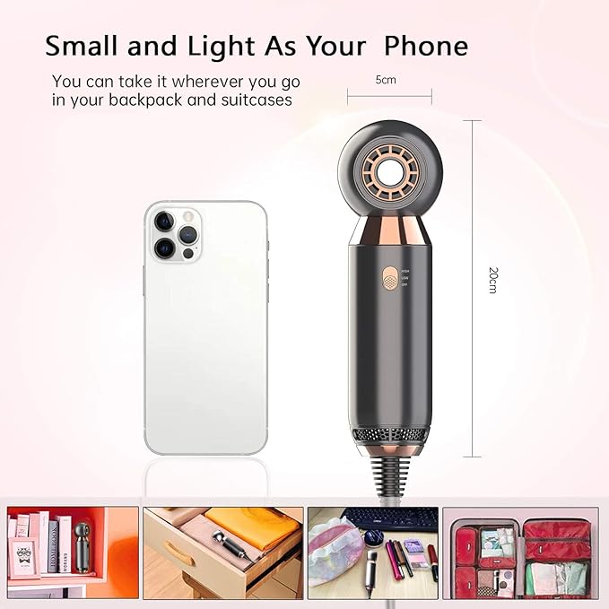 Portable Hair Dryer - 800W Constant Heat Control Hairdryer Protect Hair, with ALCI Safety Plug High Airflow Lightweight Mini Blow Dryer for Home Hotel and Travel