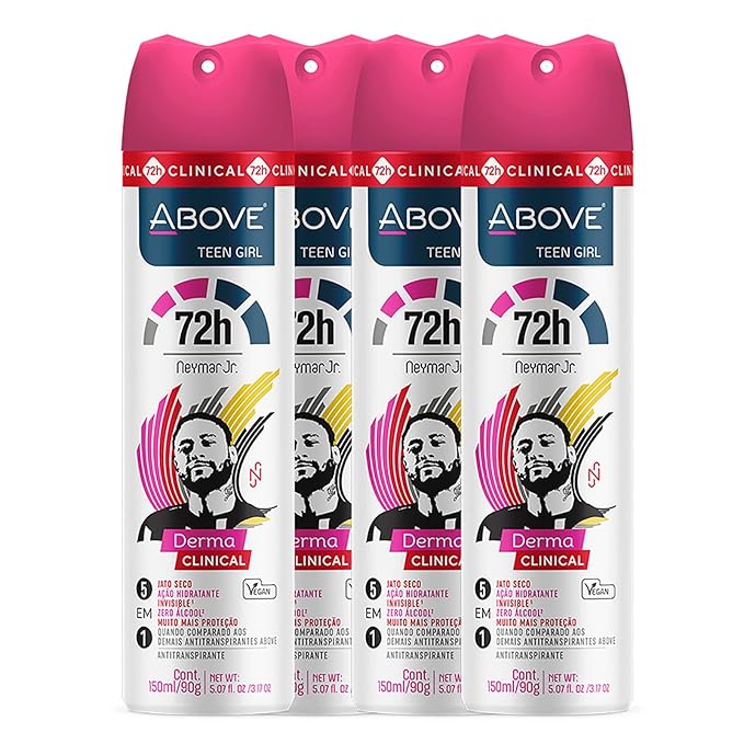 ABOVE 72H Whole Body Spray Deodorant for Women – Neymar Jr Teen Girl(4 Pack) – Aluminum Free Antiperspirant Deodorant Spray – Long-Lasting Protection, No Stains, Vegan, Cruelty-Free, Rose & Musk Scent