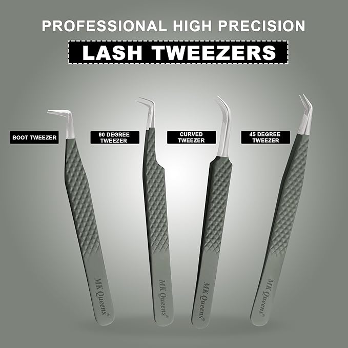 Fiber Tip Lash Tweezers For Eyelash Extension Tweezers Professional Eyelash Extension Tweezer - Set of 4 Pcs Diamond Grip Stainless Steel Fiber Tweezer (4, Green)