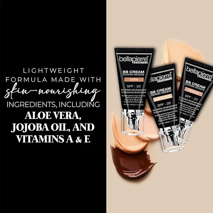 Bellapierre BB Cream SPF 20 – Mineral Sunscreen & Liquid Foundation, Lightweight Face Moisturizer with Buildable Coverage, Matte Finish, Non-Toxic, Paraben-Free, Cruelty-Free – 1.7 oz - Light Cool