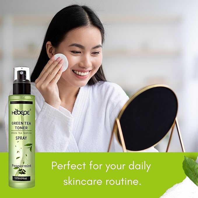 Green Tea Matcha Facial Toner Mist with Peppermint, Refreshing, Moisturizing, and Soothing Face Toner, with Jojoba Oil, Castor Oil, Snail Filtrate,120ml
