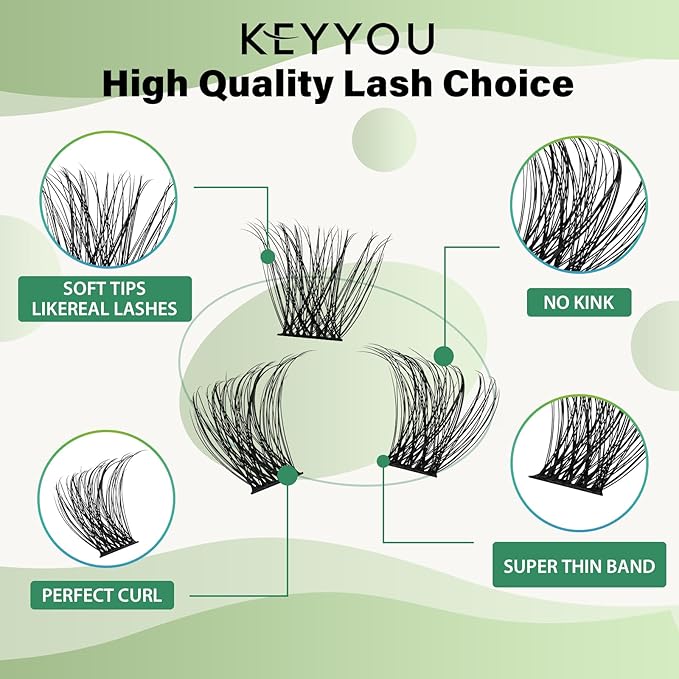Lash Clusters 96pcs Individual Lashes D Curl 12mm Eyelash Clusters KEYYOU Volume Wispy Lash Extension Soft&Comfortable Easy DIY at Home(Y23,D-12mm)