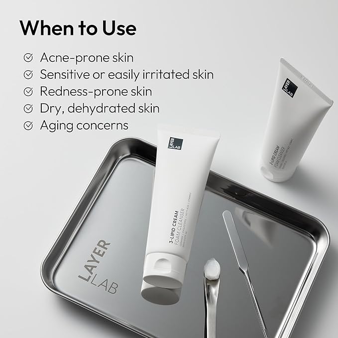 LAYERLAB Korean Face Wash with 5 Ceramides | Hydrating Low pH Cream Foam Cleanser for Sensitive Skin | Helps Support Moisture Barrier, Non-Drying, For All Skin Types 150ml 5.07 fl oz (White)