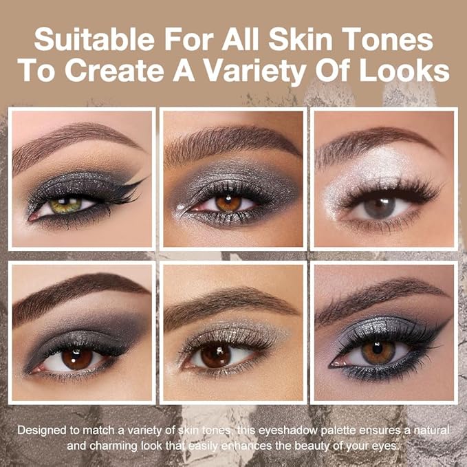 6 Color Eyeshadow Makeup Palette for Women Smoky Shimmer, Black Smoky Gray White Silver Taupe Eyeshadows Palette, Everyday Long Lasting Pigmented Smoky Glitter Eys Makeup, Travel Size 02#