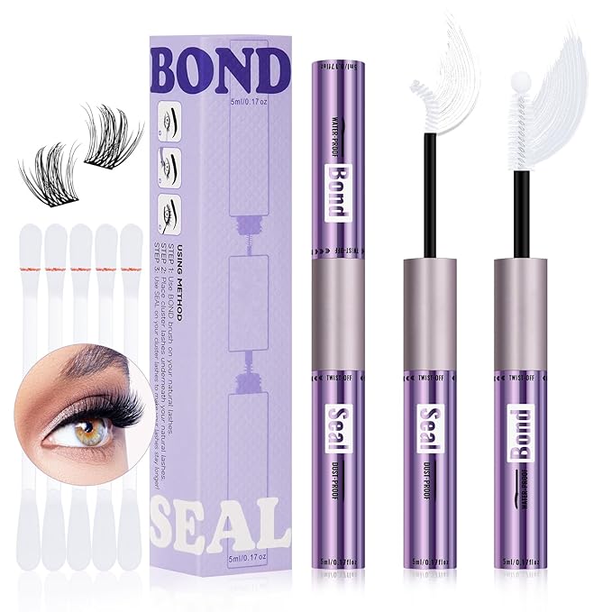 B&Qaugen Lash Cluster Lash Glue Lash Bond and Seal Waterproof 10ml Lash Cluster Glue for False Eyelash Wispy Long Lasting All Day Wear 2 in 1 Eyelash Bond and Seal for DIY Lash(Clear Bond,10ML)
