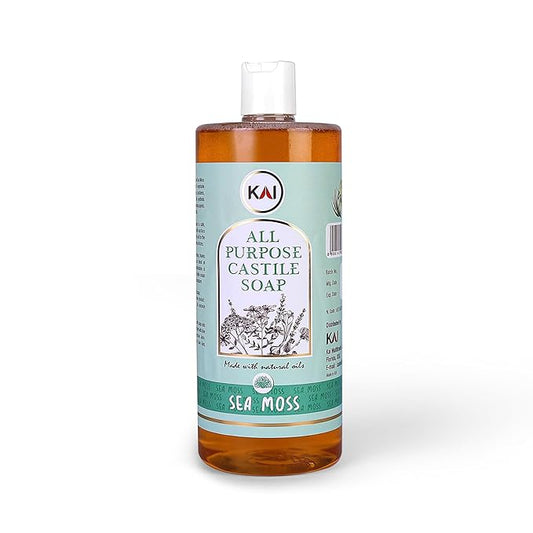 Sea Moss Liquid Castile Soap; Concentrated and All-Purpose; Use for All Natural Body Wash, Face Cleanser, Hair Shampoo, Hands, Dishes, Laundry, Floors, and Pets; 32 Ounce (1 Pack)