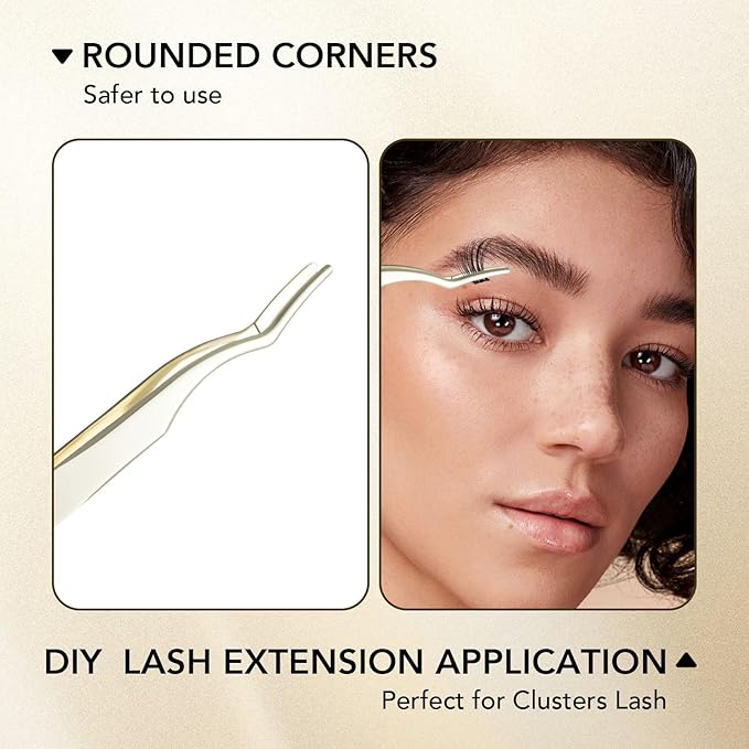Stainless Steel Lash Applicator Tweezers - Curved Lash Clamper for False Lashes Application and Removal