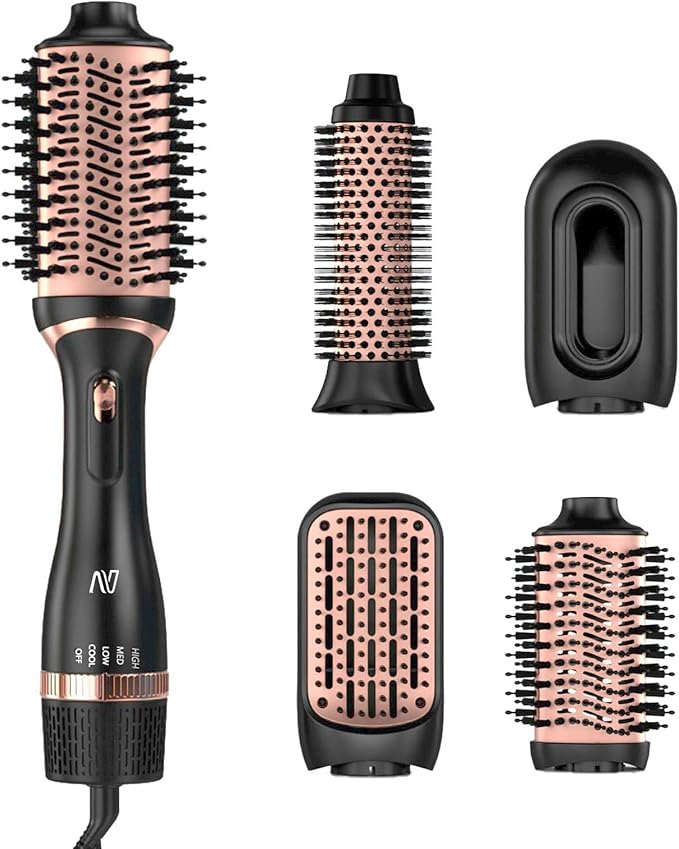 Hair Dryer Brush Set, Multifunctional Hot Air Brush for Salon Blowouts, Negative Ion Technology & Quick Drying, Shiny and Less Frizz, Blush Gold