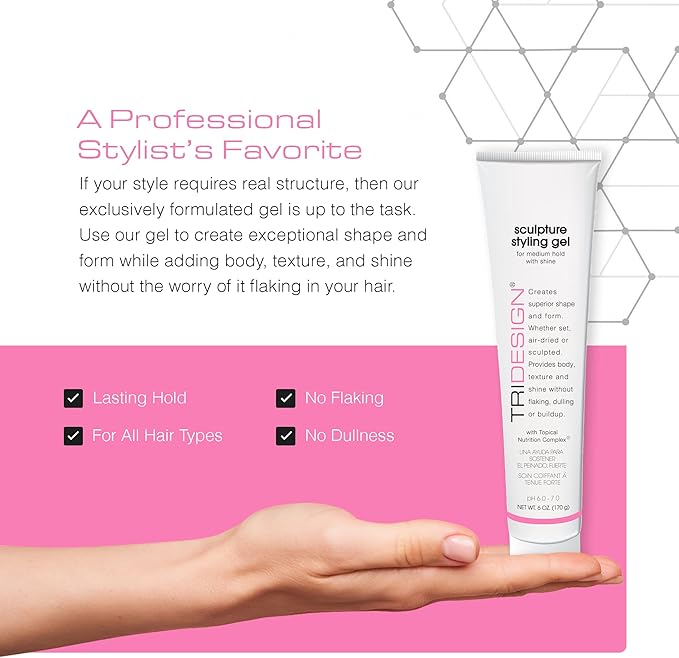 TRIDESIGN Sculpture Hair Styling Gel – Strong Hold for All Hair Types, Flake-Free Formula for a Wet Look, Curl Definition, or Textured Style – 6 oz
