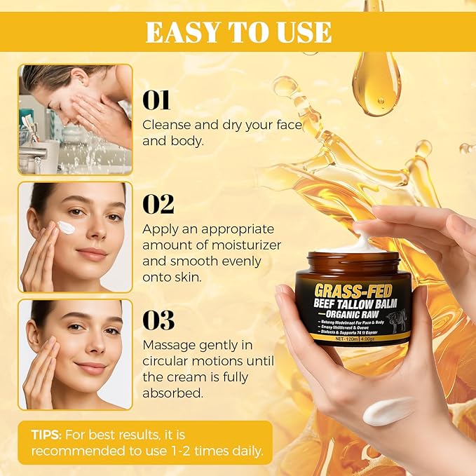 Beef Tallow for Skin Cream 120ml, Tallow And Honey Balm, Grass-Fed Whipped Tallow Face Moisturizer, Deep Nourishing for Face & Body, Suitable For All Skin Types