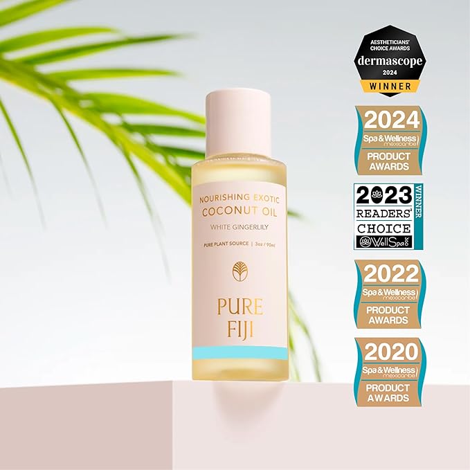 PURE FIJI Travel Size Nourishing Exotic Coconut Oil, White Gingerlily (3oz/90ml)