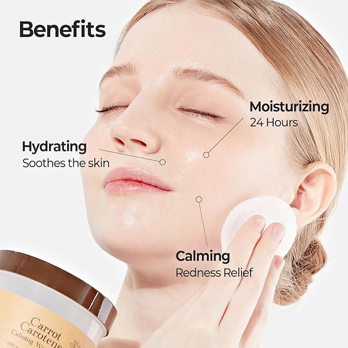 SKINFOOD Carrot Carotene Toner Pads, Hydrating & Soothing, Cotton Facial Toner Pads for Sensitive Skin, Korean Skincare for Face, Quick Calming, After Sun & Heat Care, 60 Pads