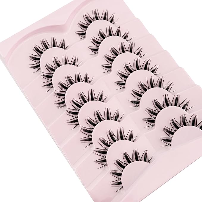 Fairy Lashes Manga Lash False Eyelashes Natural Look, Yasnai Anime Lashes Fake Lashes Volume 12mm Eye Lashes, Strips Lashes Natural False Lashes Clear Band 6 Pairs Pack