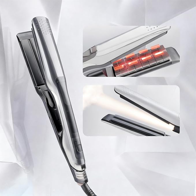 Hair Straighteners with Steam 2026 New Professional 2 in 1 Ceramic Flat Iron and Curler with 360° Swivel Cord Straightener and Curling Iron for Straight Curly Frizzy Hair, White