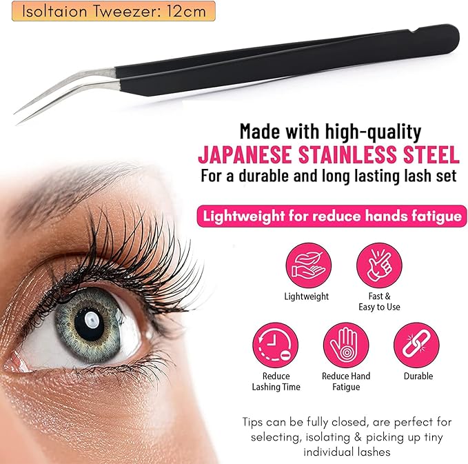 My Lash Tools New Isolation Lash Tweezers Eyelash Extensions Best for Individual Isolation & Classic Lashes Japanese Stainless Steel Lightweight Precision Lashing Twisers (Matte-Black)