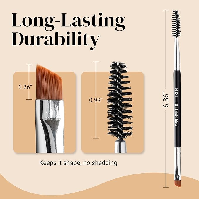KESHIMA Angled Eyeliner Brush Duo – Extra Fine Precision Eye Liner Brush & Spoolie – Dual-Ended Tool for Liner Application, Eyebrow Grooming, Shaping & Blending Powders, Gels & Liquids