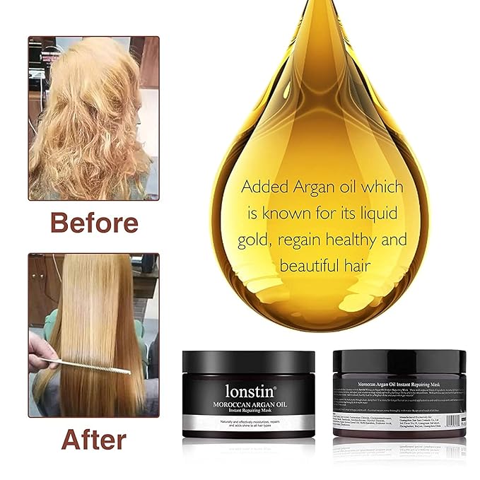 lonstin Hair Treatment Mask, Argan Oil Hair Mask Deep Conditioner Keratin Hair Mask Treatment for Dry Damaged Hair, Anti-Frizz & Split Ends, Hydrating Hair Repair Mask for Men Women, 10.14 Fl Oz