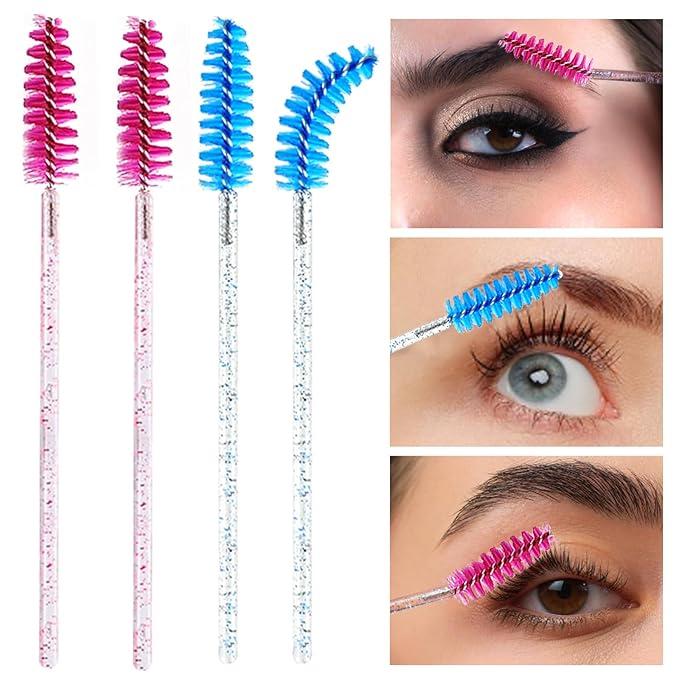 200 Pcs Disposable Mascara Wands,Lash Spoolies Crystal Eyebrow Spoolies Brush Eyelash Applicator Tool Spoolies for Eyebrow,Used for Eyelash Extension Eyebrows Cosmetics(rose red and blue)