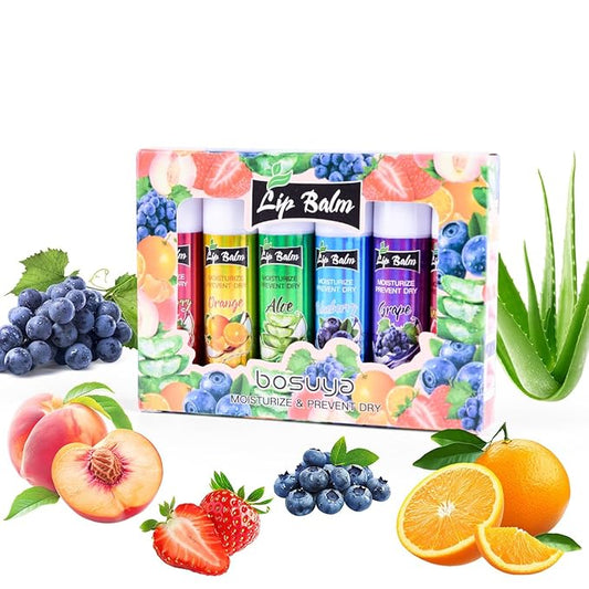 Fruit flavor lip balm,6 pack Natural Soft All-Day Moisturizer with Vitamin E and Coconut Oil,100% Natural & Organic Lip Balm Sticks for repair chapped lips or dry lips