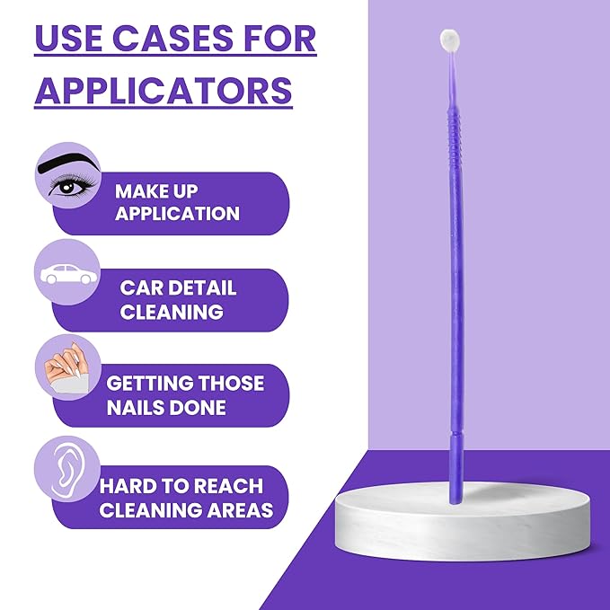 Disposable Micro Applicator Micro Brush for Makeup, Eyelash Extension, Lash and Mascara Application for Personal Care (100 Count (Pack of 1), Purple (XL))