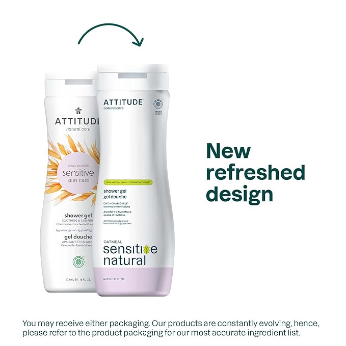 ATTITUDE Body Wash for Sensitive Skin with Oat and Chamomile, EWG Verified, Dermatologically Tested, Vegan, Chamomile 16 Fl Oz