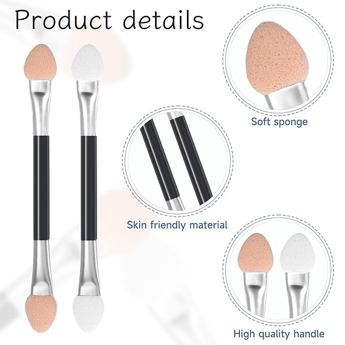 Disposable Eyeshadow Applicators, 30 PCS Dual Sides Eye Shadow Applicator Sticks Double Head Eyeshadow Applicators Eye Shadow Sponge Brushes Makeup Applicator Tool for Women Girls（Black，3.1 Inch）
