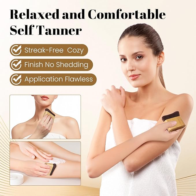 Self Tanner Brush,Large Self Tanning for Self Tan,Kabuki body brush for self tanner,Body Makeup Brush for Leg Makeup,Bronzer Shimmer Glow Blend Brush,Sunless Tanner Makeup Body Brushes (Bamboo)