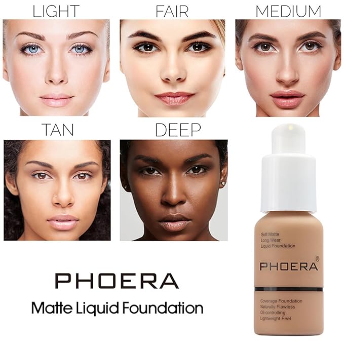 PHOERA Foundation, PHOERA Matte Liquid Foundation,PHOERA Makeup for Women, PHOERA Foundation Full Coverage Concealer, 30ml 24HR Matte Oil Control Concealer (104+105/Buff Beige+ Sand)