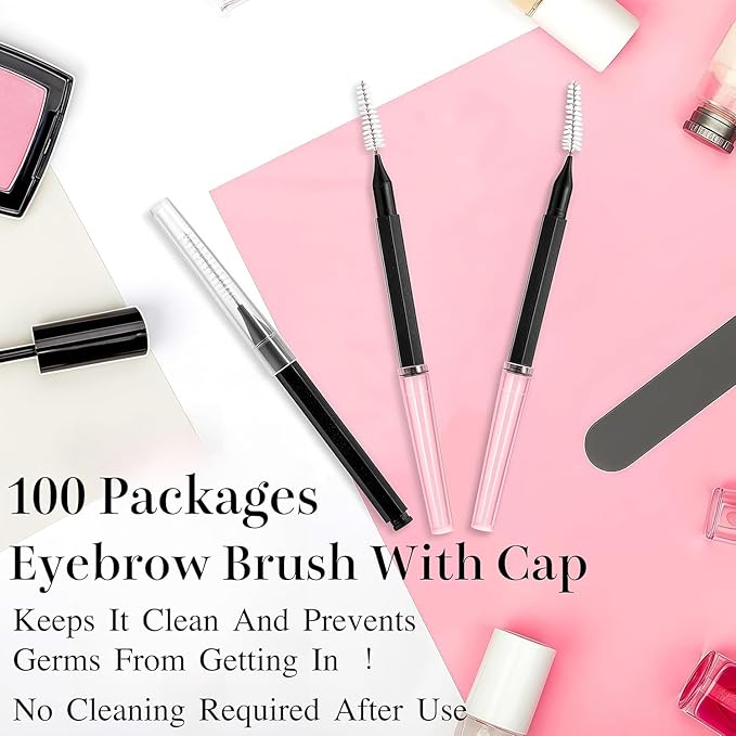 100 Pcs Micro Brow Brush with Cap, Spoolie Lash Comb, Lift Tools for Eyebrow & Eyelash Extensions, Lamination (Black)