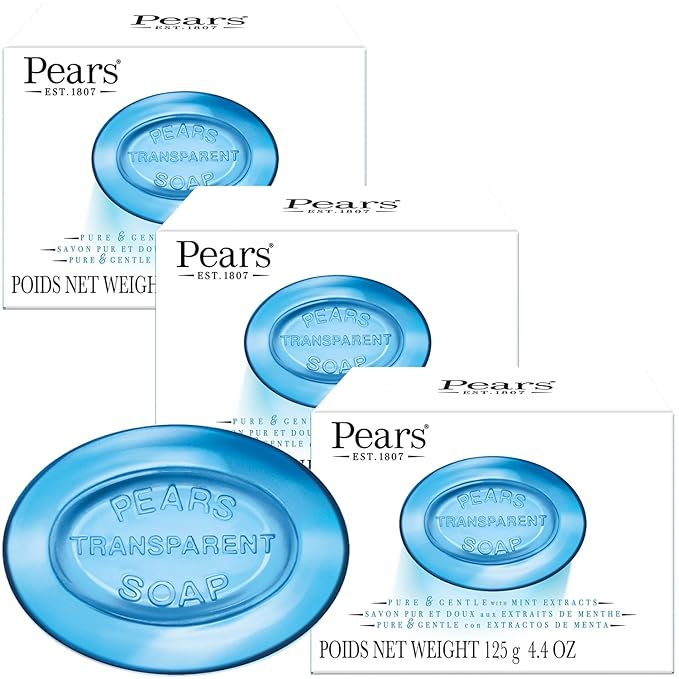 Pears Soap, Pure & Gentle with Mint Extract – Transparent Blue Glycerin Soap for Cool, Refreshed Skin, 4.4 Oz