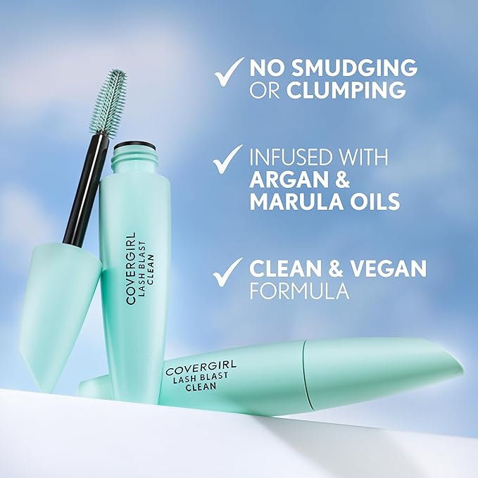 CoverGirl Lash Blast Clean Volume Waterproof Mascara, Vegan Formula, Volumizing, Smudge-Proof, Cruelty Free, Very Black, 1 Count