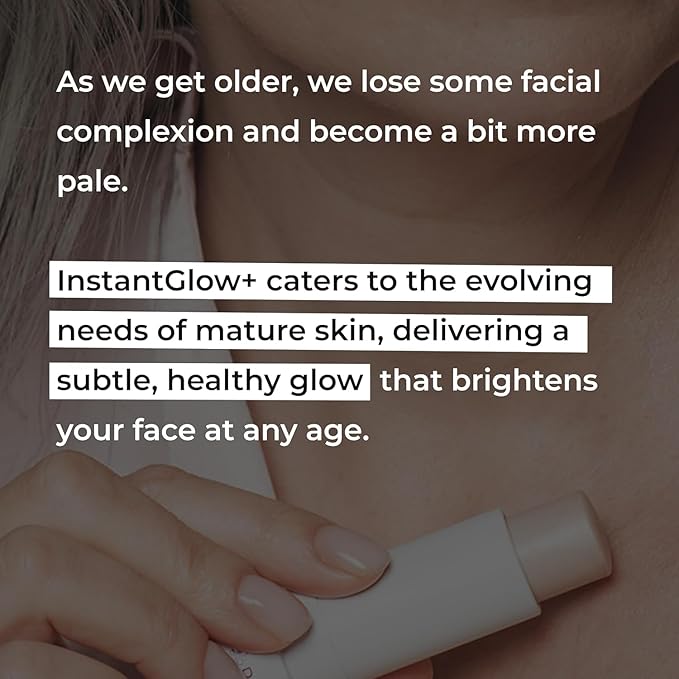 InstantGlow+ Multipurpose 4-in-1 Highlighter Stick For Older Women - Radiant Glow & Nourishing Formula - For Face, Shoulders, Decolletage - For Sensitive Eyes (Cinnamon, Regular)