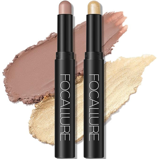 FOCALLURE 2 Pcs Cream Eyeshadow Stick,Brightener Eyeshadow Pencil Crayon,Highlighter Eye Shadow Stick Sets with Crease-proof Formula,Long Lasting Waterproof Eye Shadow Make Up,Money Glory