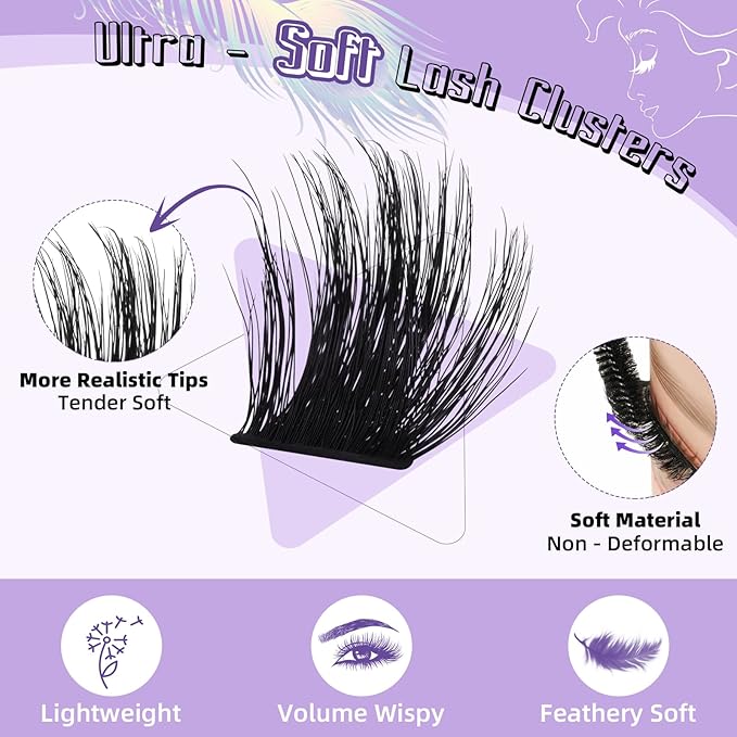B&Q Lash Extension Kit F05 Eyelash Extension Kit 144 PCS Ultralight Eyelash Clusters Lash Clusters Kit 8-18MIX DIY Ultra-Soft False Eyelashes at Home with Lash Applicator Tools (Kit，F05)