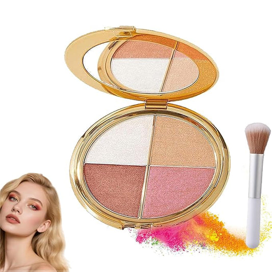 Eye & Cheek Palette - Eyeshadow and Highlighter Makeup (with Detachable Brush), Makeup Palettes Contour Kit, Shimmer Glow Face Highlighter Palette for Women Face, Natural Glow Contour Powder (3pcs)